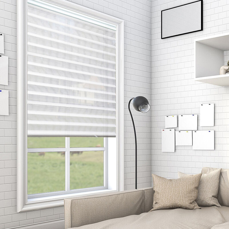 Madecostore - Store enrouleur jour nuit duo voile avec coffre - gamme Must - Wit - L153 x H250cm