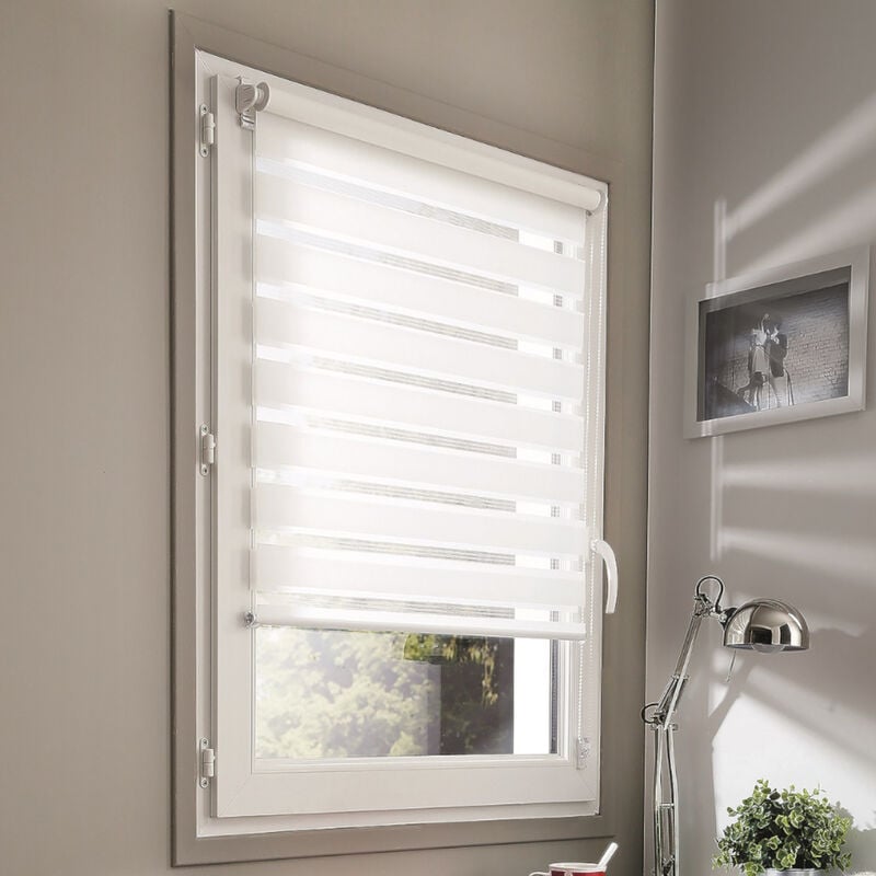 Store enrouleur jour nuit basique sans percer h160cm - Gris - L66 x H160cm