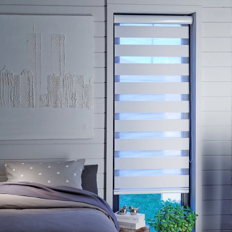 Store enrouleur jour nuit avec coffre - Blanc - L123 x H220cm