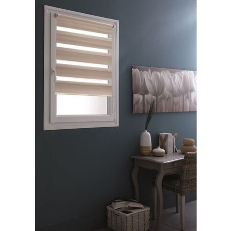 Store enrouleur jour/nuit taupe 60x250cm sans perçage – Aluminium et tissu – Contrôle de luminosité pour ambiance personnalisée – Ateliers 28