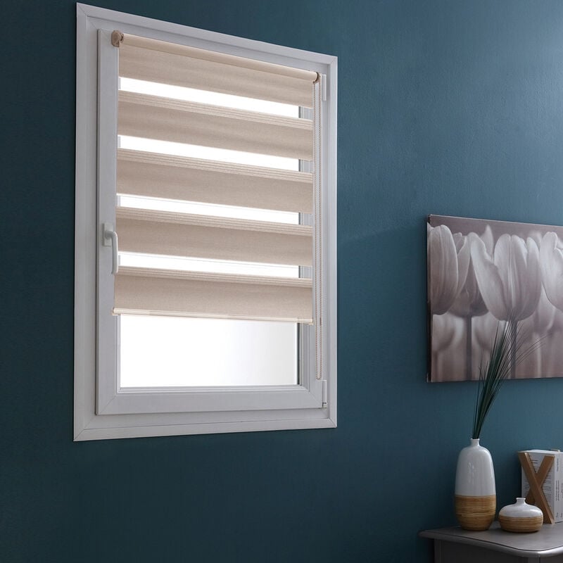 Madecostore - Store enrouleur jour nuit chaînette coordonnée h250cm - Marron - L124 x H250cm