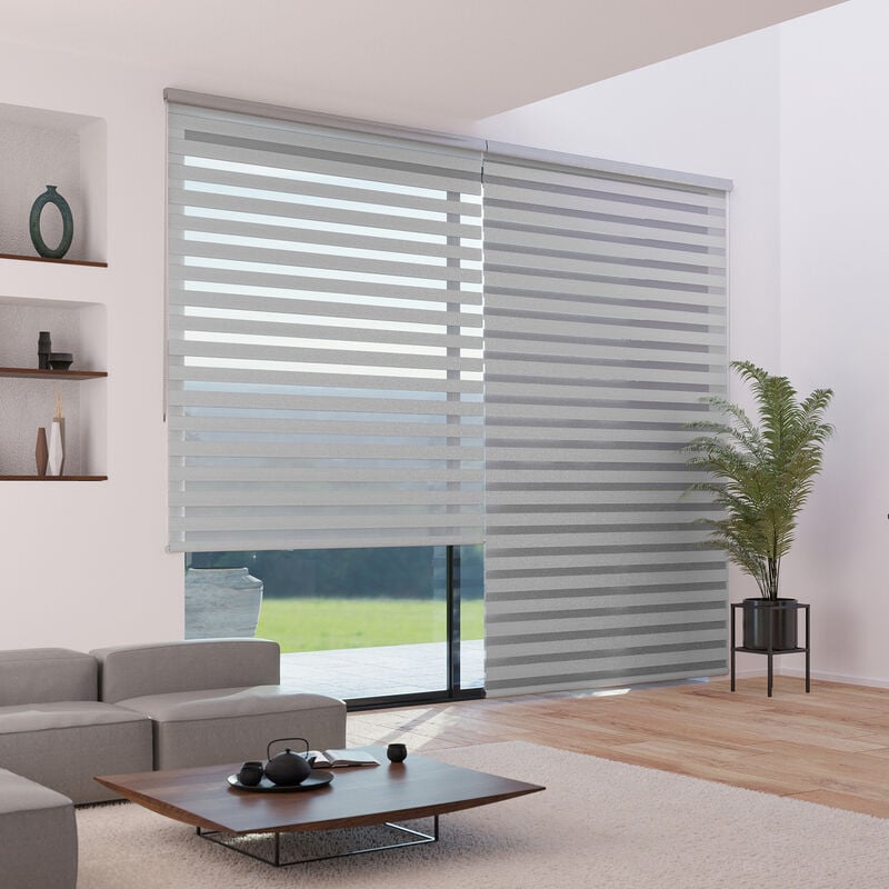 Madecostore - Store enrouleur jour nuit texturé lurex avec coffre - gamme Must - Lurex grijs - L123 x H250cm