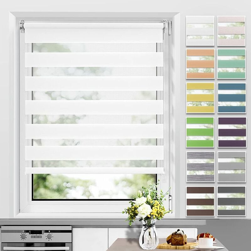 Freosen - Store Enrouleur Jour Nuit Zébré sans Perçage 50 x 150 cm Blanc Facile à Installer avec Clips pour Fenêtre ou Porte