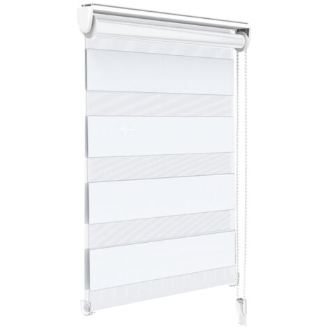 Store enrouleur jour/nuit zébré - 80 x 150 cm - Blanc - Sans perçage ou avec