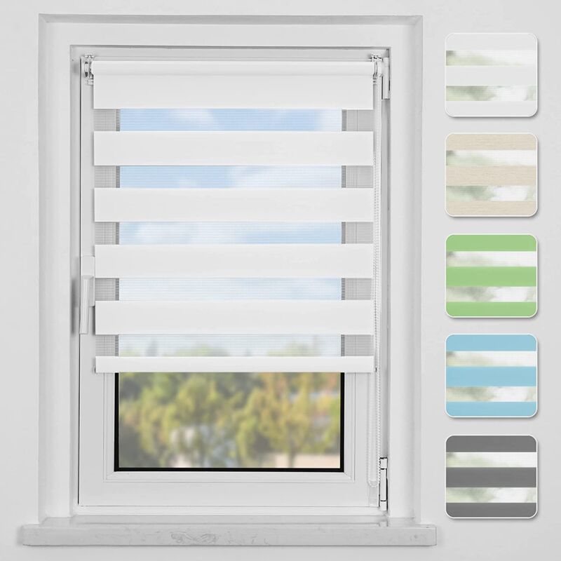 Freosen - Store Enrouleur Jour Nuit Zébré sans Perçage 55 x 170 cm Blanc Facile à Installer avec Clips pour Fenêtre ou Porte