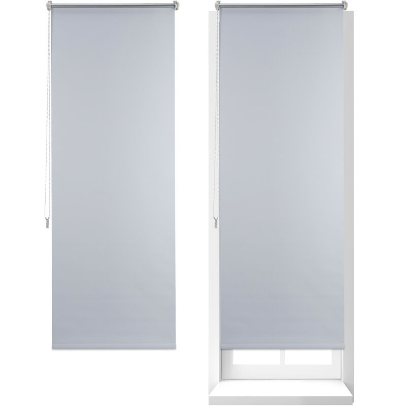 Store Enrouleur, lot de 2, Thermique, Chaînette latérale, Fixation sans perçage, 60 x 160, largeur tissu 56 cm, blanc