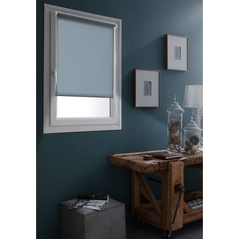 Store enrouleur occultant bleu gris 45x250cm sans perçage - Intimité & Modernité