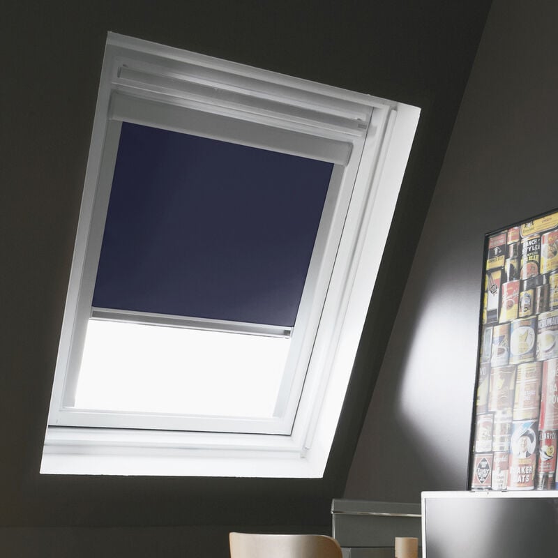 Madecostore - Store de toit occultant cadre alu compatible velux® k - Bleu foncé - L78 x HMK04