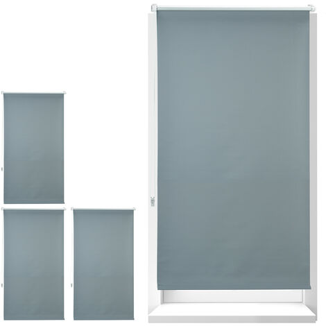 Store enrouleur occultant, lot de 4, sans perçage, protège de la chaleur, portes, fenêtres, 90x210 cm, tissu 86 cm, gris