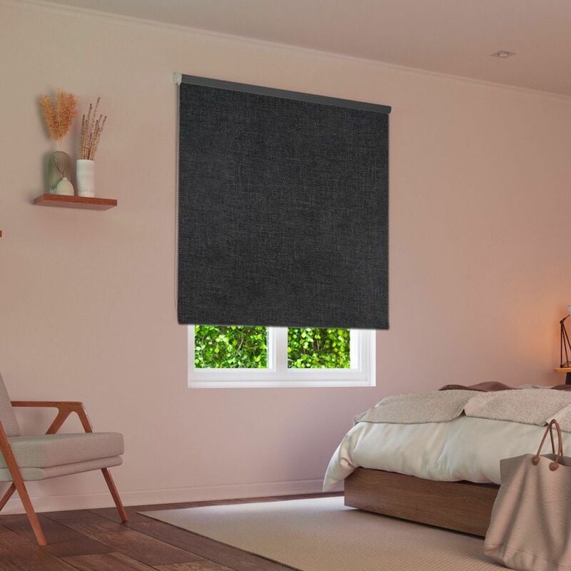 Store enrouleur occultant ancona effet tweed h190cm - Gris anthracite - L154 x H190cm