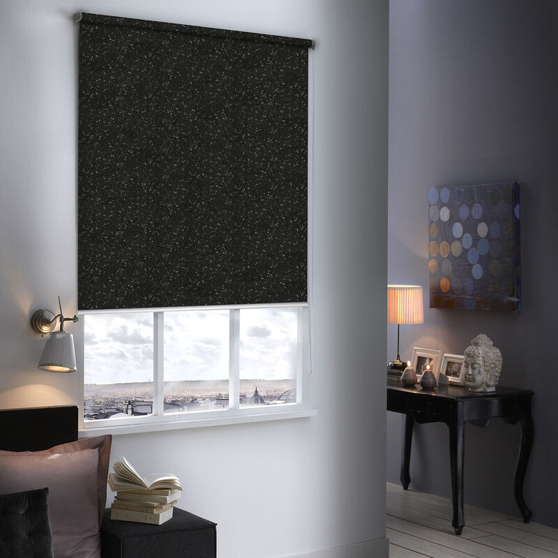 Madecostore - Store enrouleur occultant &agrave; paillettes - gamme Must - Noir - L84 x H190cm