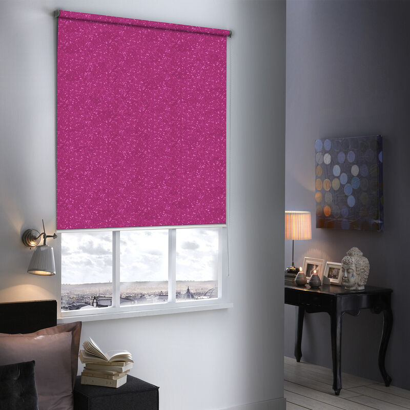 Madecostore - Store enrouleur occultant &agrave; paillettes - gamme Must - Rose - L64 x H190cm