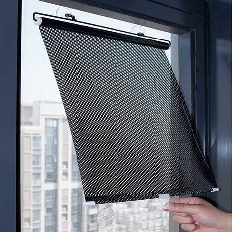 Store Enrouleur Occultant Rétractables,Store À Rouleau Pare-soleil À Ventouses Pour Fenêtres,Rideaux À Isolation Thermique Maison/Bureau,Noir-45×125cm-RAPANDA