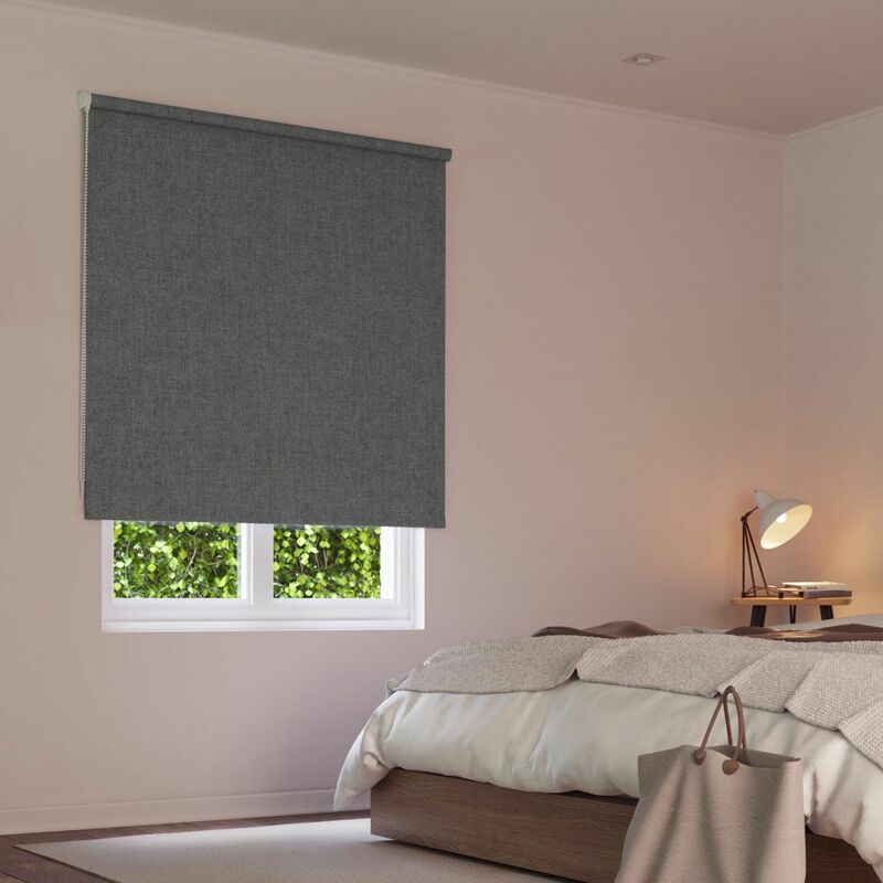 Madecostore - Store enrouleur occultant tissu double face - Bleu - L64 x H190cm