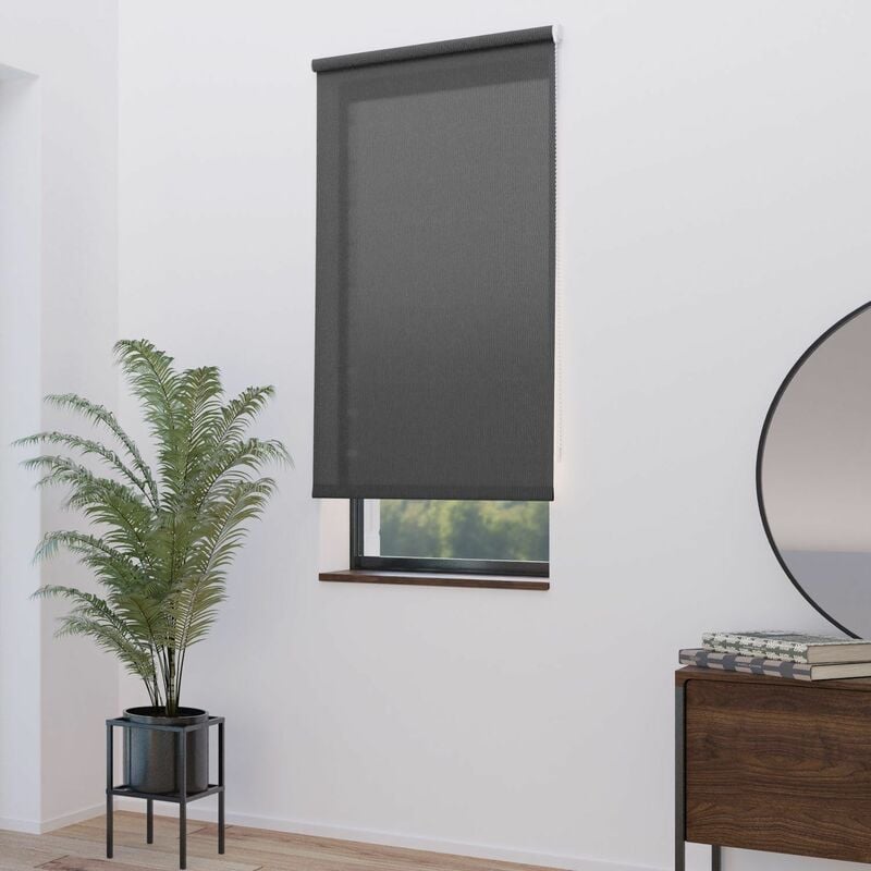 Madecostore - Store enrouleur tamisant ancona effet tweed h190cm - Gris anthracite - L94 x H190cm - Gris anthracite