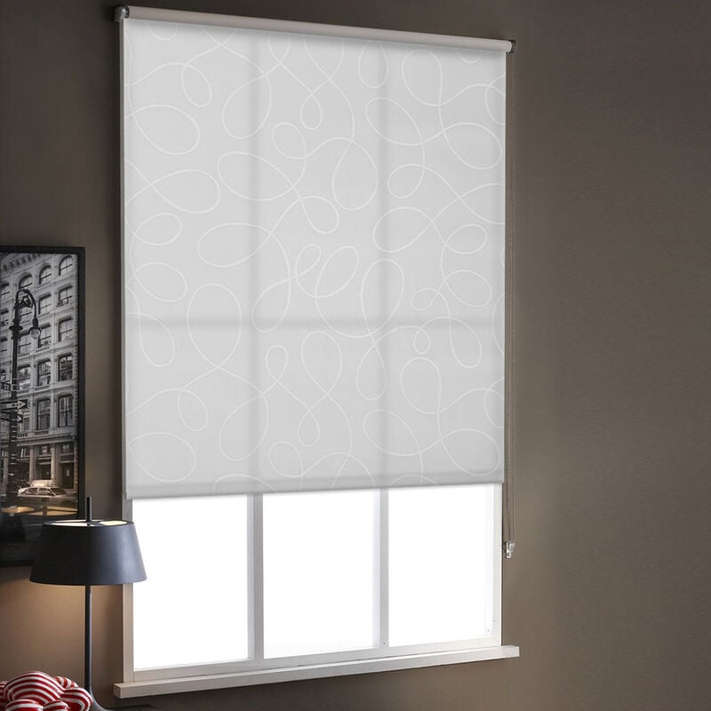Madecostore - Store enrouleur tamisant motif méli mélo - Blanc - L154 x H190cm