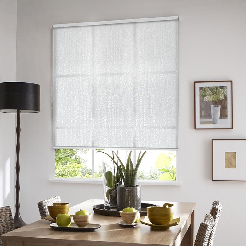 Madecostore - Store enrouleur tamisant motif Manhattan - Blanc - L49 x H190cm