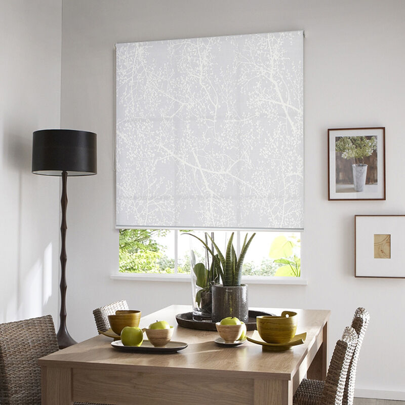 Store enrouleur tamisant motif arbre - gamme Must - Blanc - L49 x H190cm
