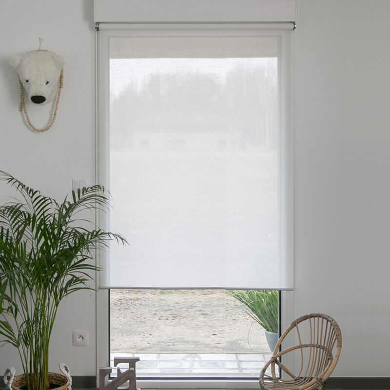 Madecostore - Store enrouleur voile E-roll motorisé - Blanc - L104 x H250cm