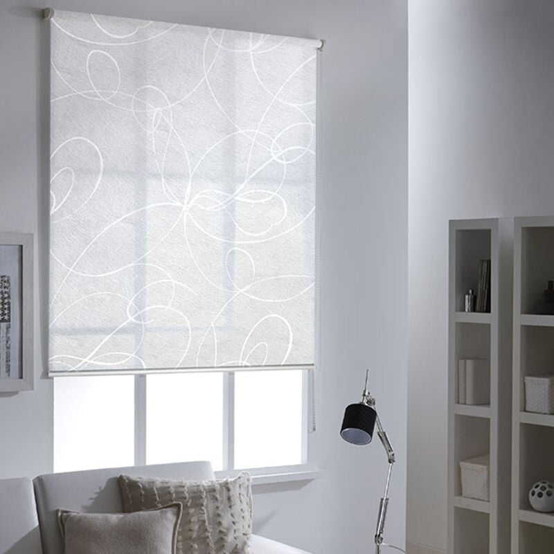 Madecostore - Store enrouleur voile motif arabesque - gamme Must - Blanc - L154 x H190cm
