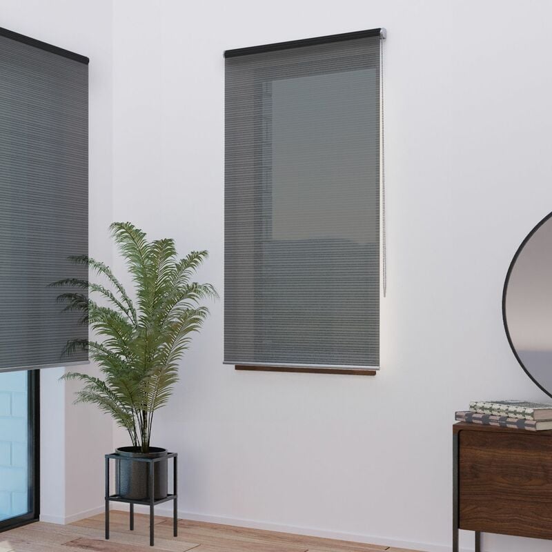 Madecostore - Store enrouleur voile rayé loft - gamme Must - Gris - L94 x H190cm