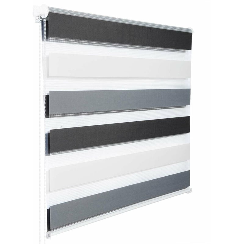 Helloshop26 - Store enrouleur zebra day and night rouleau double couche 90x150cm blanc gris anthracite