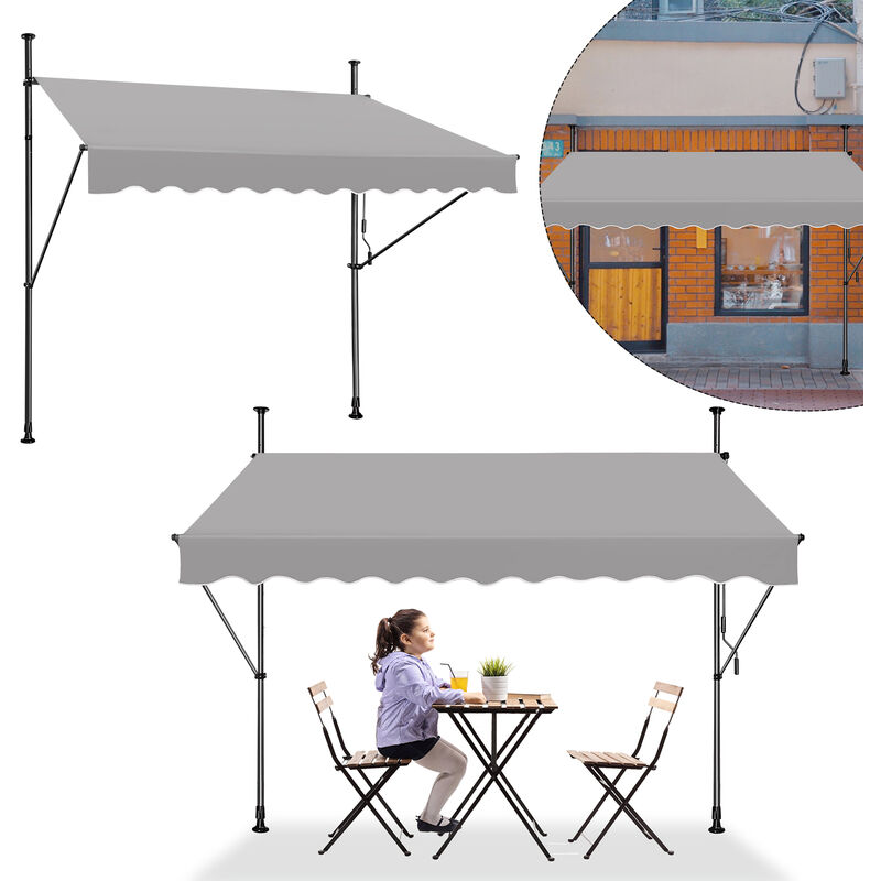 Store extérieur 250 x 120 cm Gris Store banne Manuel rétractable avec manivelle Auvent de balcon Sans perçage Hengmei