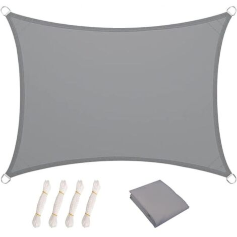 Store extérieur rectangulaire en toile 1,8 m x 2 m, protection UV 95 % pour balcon, jardin, cour, parc, pelouse, piscine, avec cordes de fixation (gris)