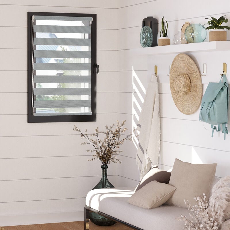 Store enrouleur jour nuit chic sans percer h160cm - Gris - L46 x H160cm