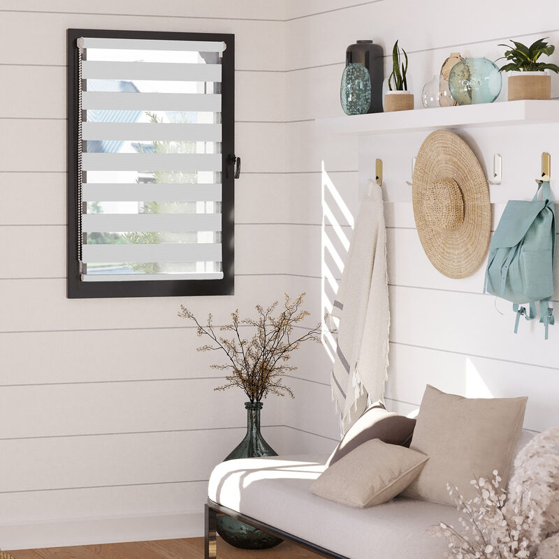 Madecostore - Store enrouleur jour nuit chic sans percer h160cm - Gris - L96 x H160cm