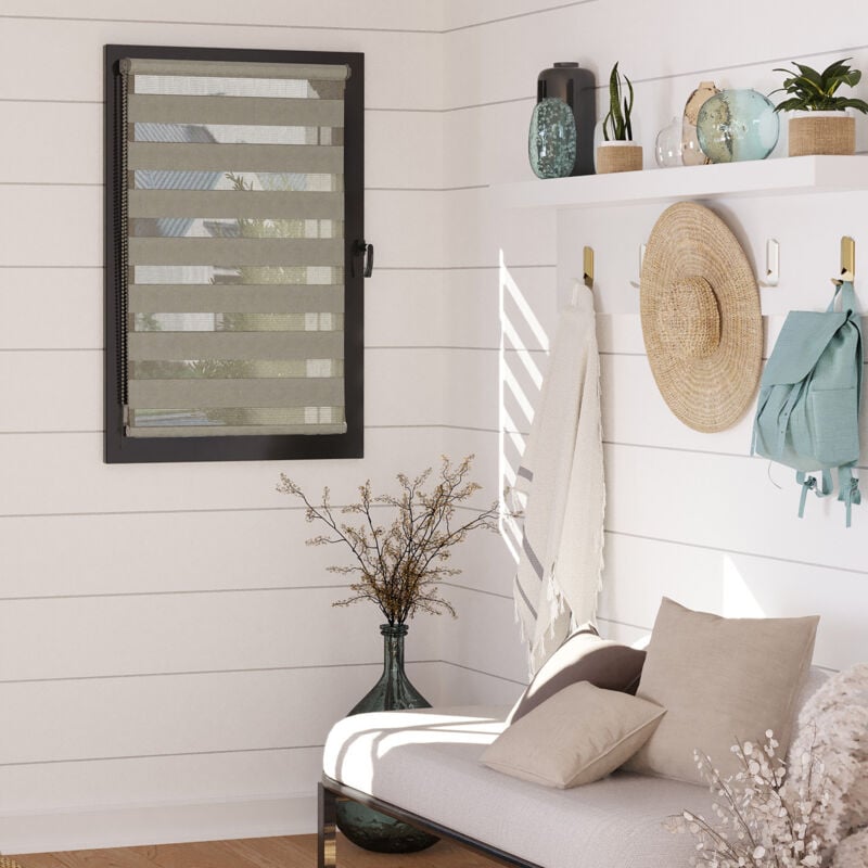 Madecostore - Store enrouleur jour nuit chaînette coordonnée sans percer - Violet - L96 x H190cm