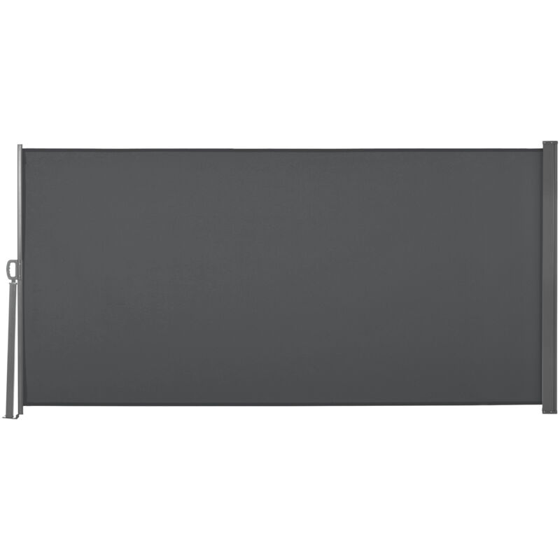 Store latéral brise-vue paravent rétractable dim. 3L x 1,6H m métal polyester imperméable anti-UV haute densité 180g/m² gris
