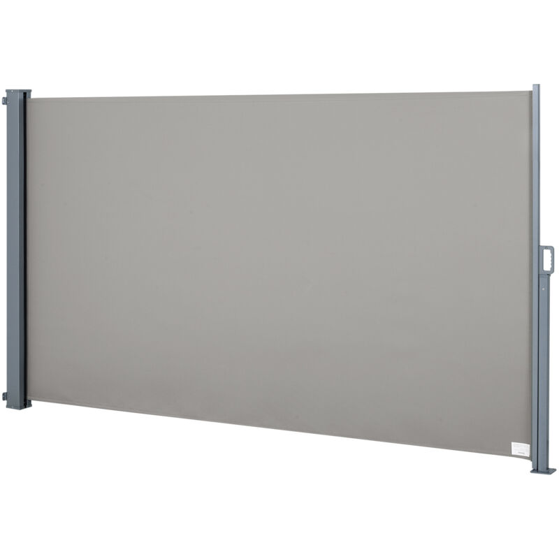 Outsunny - Store latéral brise-vue paravent rétractable dim. 3L x 1,60H m alu. polyester anti-UV haute densité 280 g/m² gris