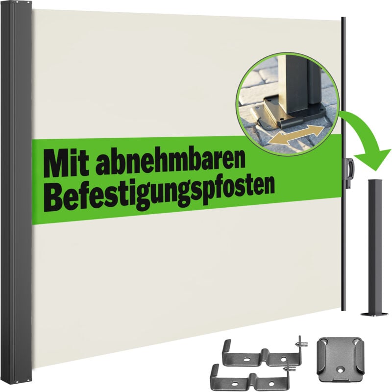 Casaria® Paravent extérieur rétractable Brise-vue avec toile en polyester Auvent opaque Store latéral balcon terrasse Crème 160x300 cm