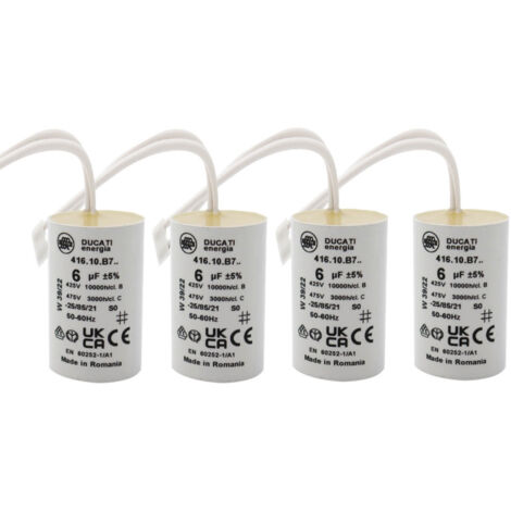 Store Menuiserie – Pack de 4 condensateurs 6 µF – Durée de vie 10 000 heures – Voltage 425V à 475V – Connecteurs pour moteur de volet roulant Bubendorff
