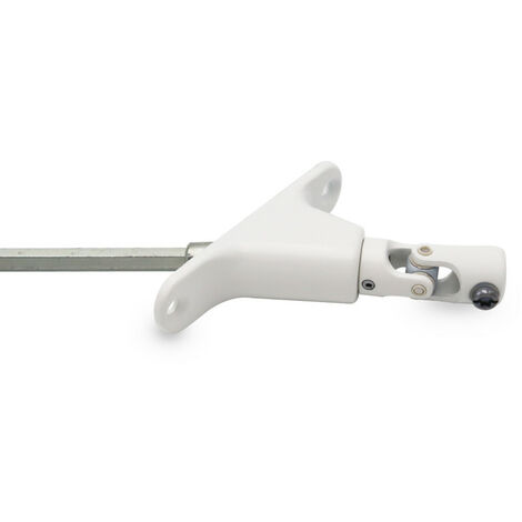 Store Menuiserie – Sortie de caisson pour volet roulant manuel – 6 pans de 7 mm – Longueur 355 mm – Angulation 50° – Aluminium et inox
