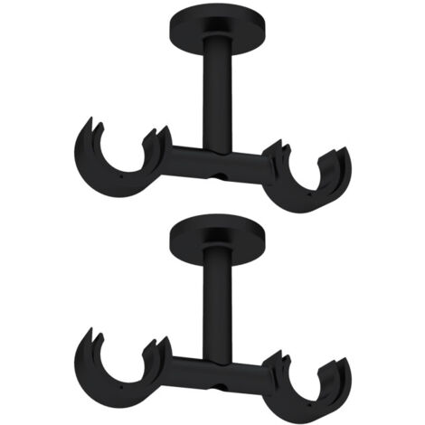 Store Menuiserie – Support double tringle à rideaux noir pour plafond – Métal résistant – Diamètre 28 mm – Lot de 2 supports avec vis et chevilles