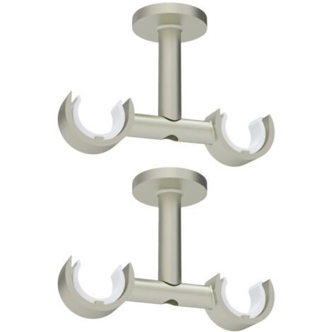 Store Menuiserie – Support double tringle à rideaux pour plafond – Métal résistant – Diamètre 28 mm – Lot de 2 supports gris avec visserie incluse