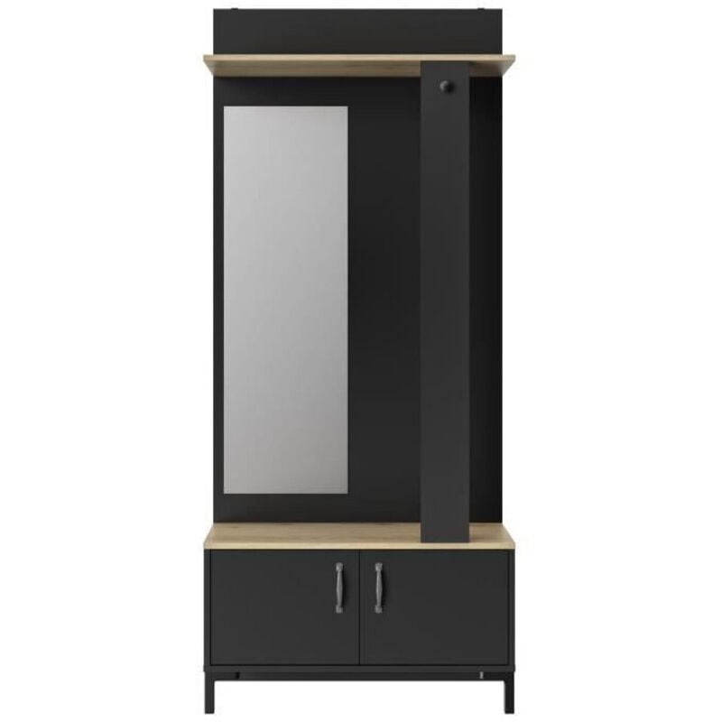 Gami - Meuble d'entrée 2 portes - Made in France - Décor chene sonoma et noir - l 81 x h 190 x p 37 cm - store