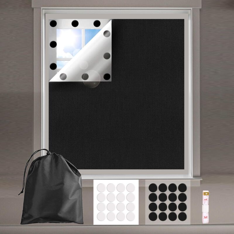 Store Occultant sans Percage, 145200cm Store Occultant Fenetre, Noir Tissu Occultant Ombrage Isolation Thermique pour Fenêtre, Bébé Chambre, Grenier,