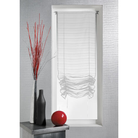 Store plissé blanc 90x200 cm – Voilage à remonter avec rubans satinés – Système de réglage facile – 100% polyester