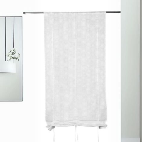 Store Relevable Fantaisie à "Petits Carrés" Blanc 45x200cm