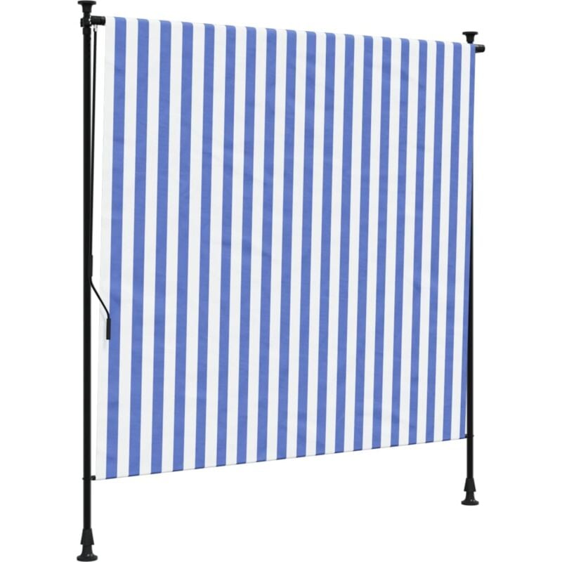 Store roulant d'extérieur bleu et blanc 200x270 cm tissu acier - Vidaxl