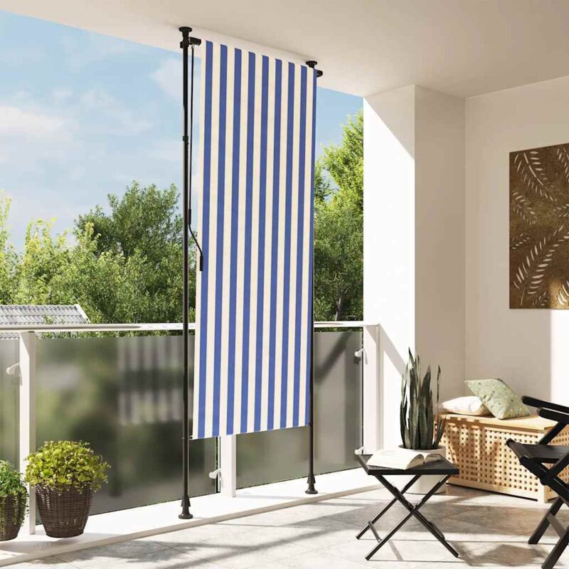 Store roulant d'extérieur bleu et blanc 120x270 cm tissu acier - Vidaxl