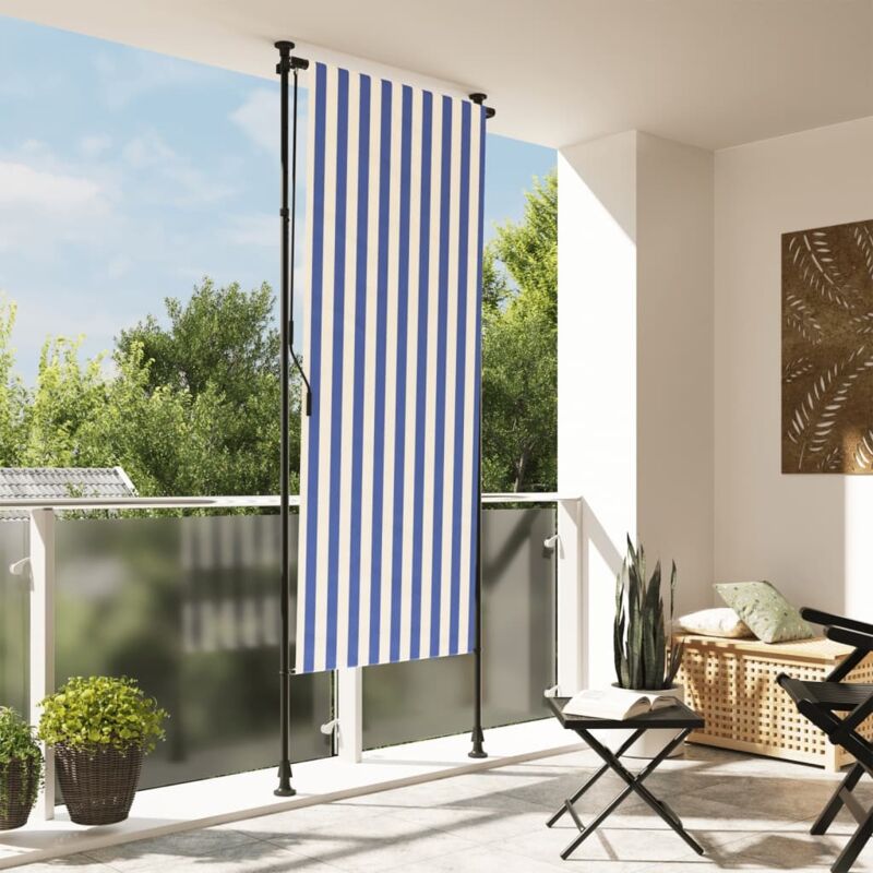 Store roulant d'extérieur bleu et blanc 100x270 cm tissu acier - Vidaxl