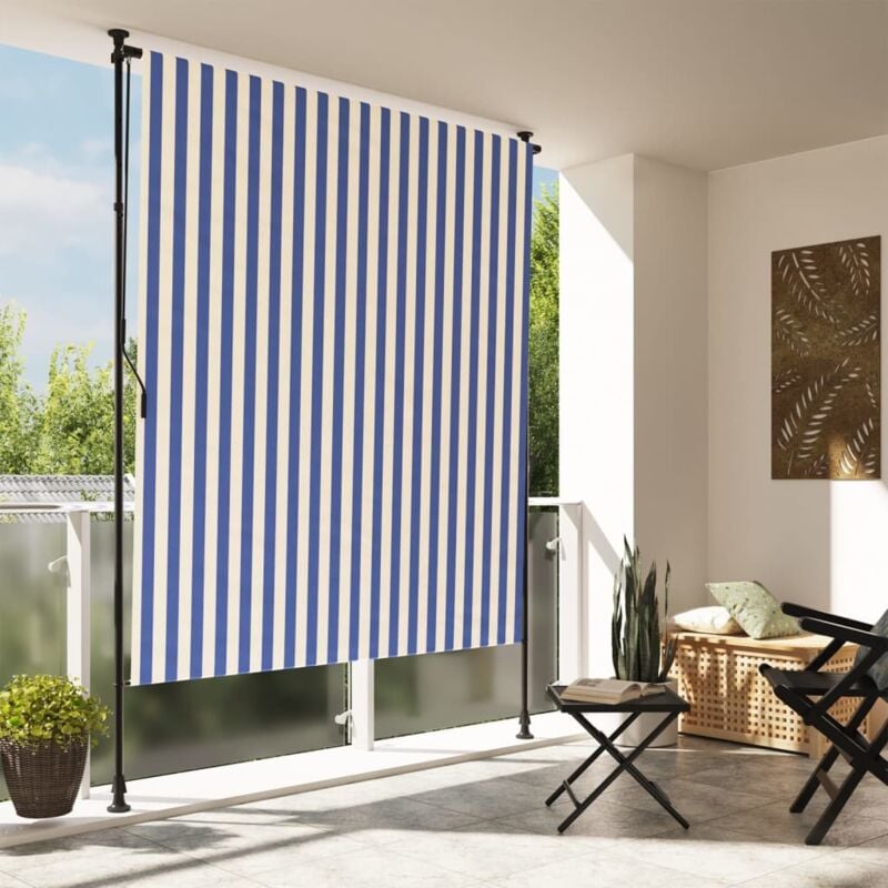 Store roulant d'extérieur bleu et blanc 150x270 cm tissu acier Vidaxl