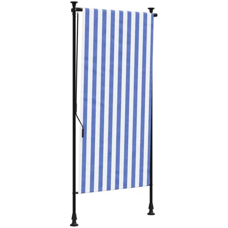 Store roulant d'extérieur bleu et blanc 100x270 cm tissu acier CFW549217