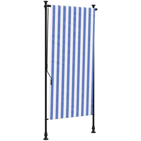 Store roulant d'extérieur bleu et blanc 120x270 cm tissu acier