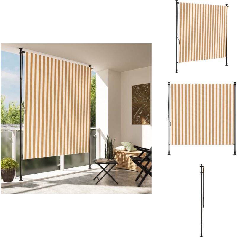 Store roulant d'extérieur orange et blanc 150x270cm tissu acier - Store Extérieur - Stores Occultants - Écran D'intimité - Protection Solaire - Jardin