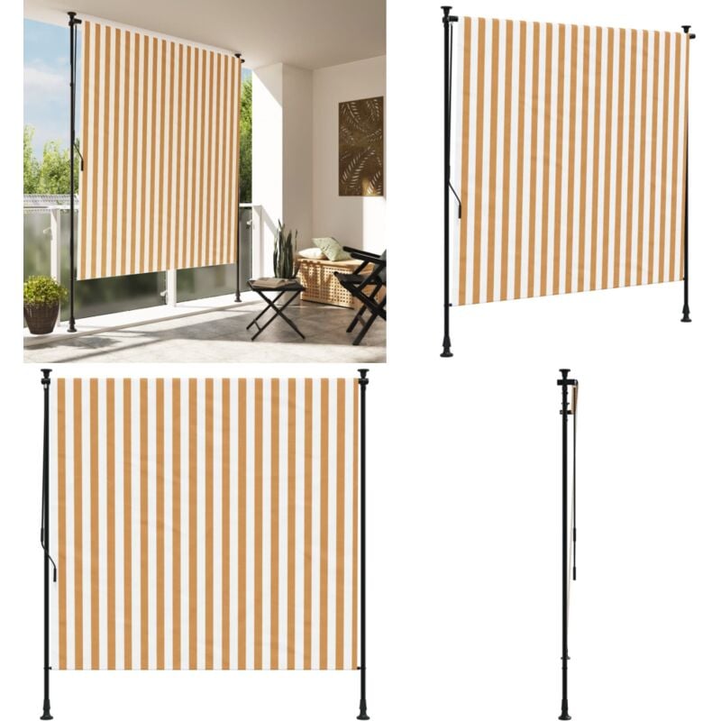 Store roulant d'extérieur orange et blanc 200x270cm tissu acier - Store Extérieur - Stores Occultants - Écran D'intimité - Protection Solaire